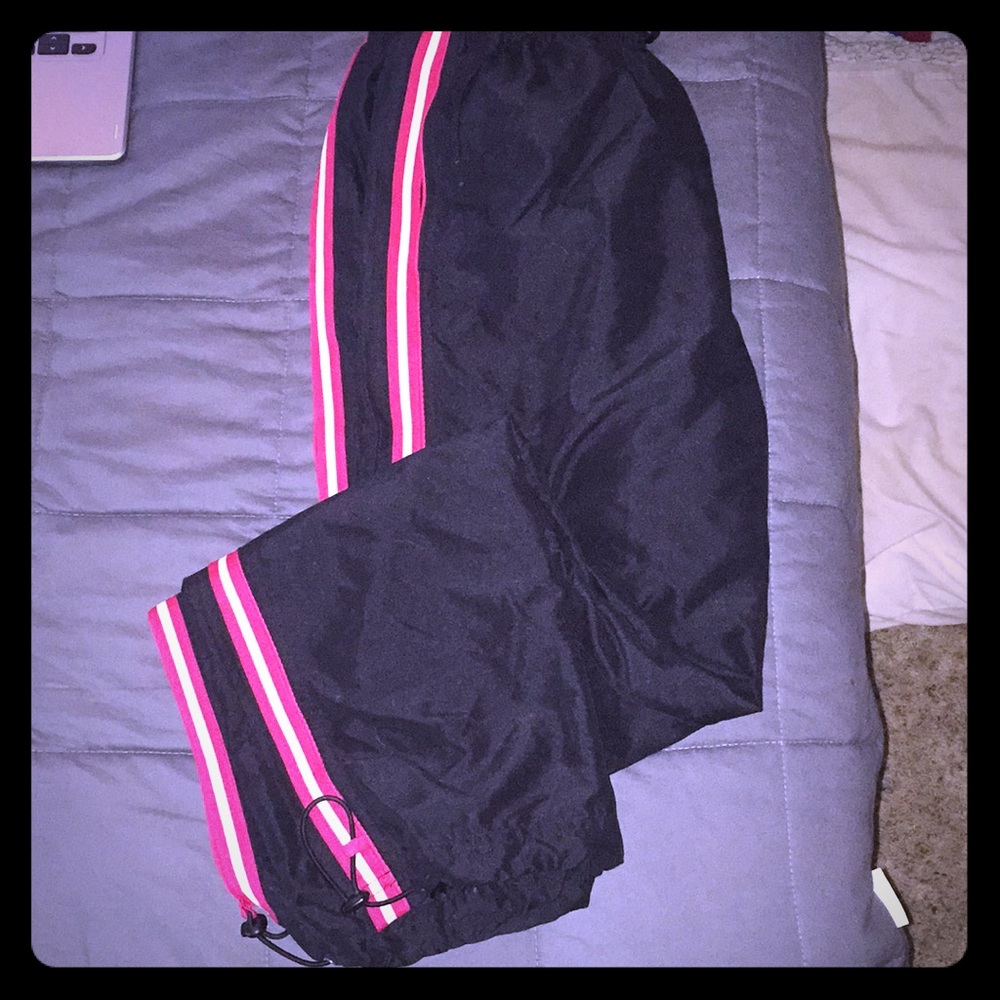 Pink white striped sides black joggers